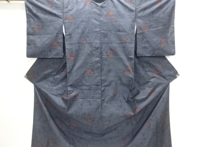 JAPANESE KIMONO / DORO OSHIMA TSUMUGI / WOVEN FLORAL PLANTS / 5MARUKI